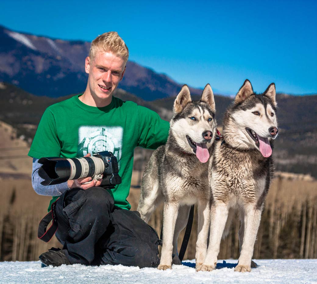 Nathan Clements and his two dogs: Siri and Ookie